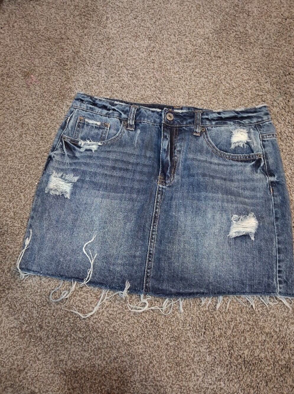 Vanilla Star Distressed Blue Denim Skirt